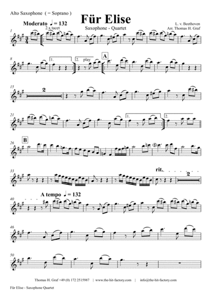 For Elise - Ludwig van Beethoven - Saxophone Quartet image number null