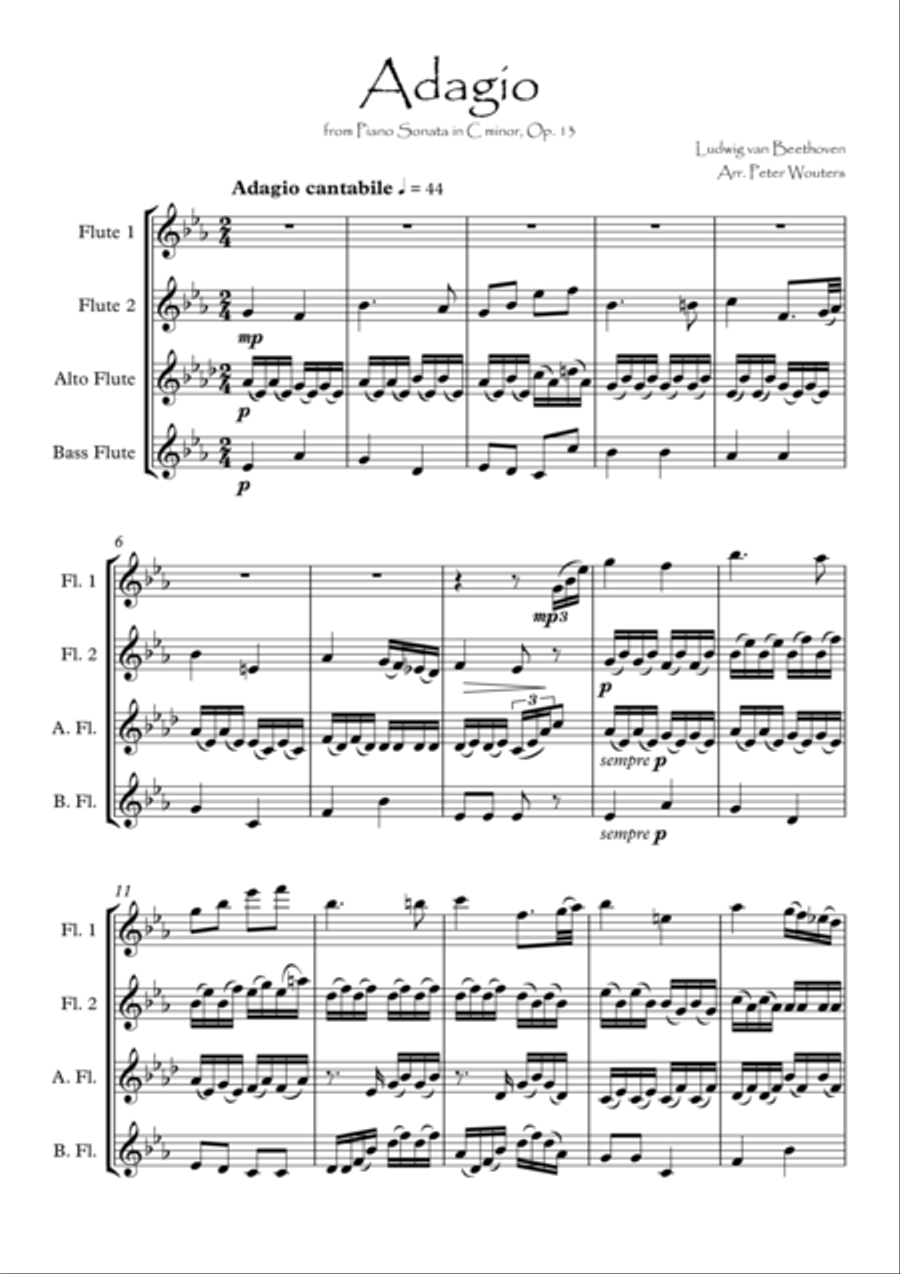 Adagio from Piano Sonata in C minor, Op. 13 Flute Solo scores gallery preview page 1