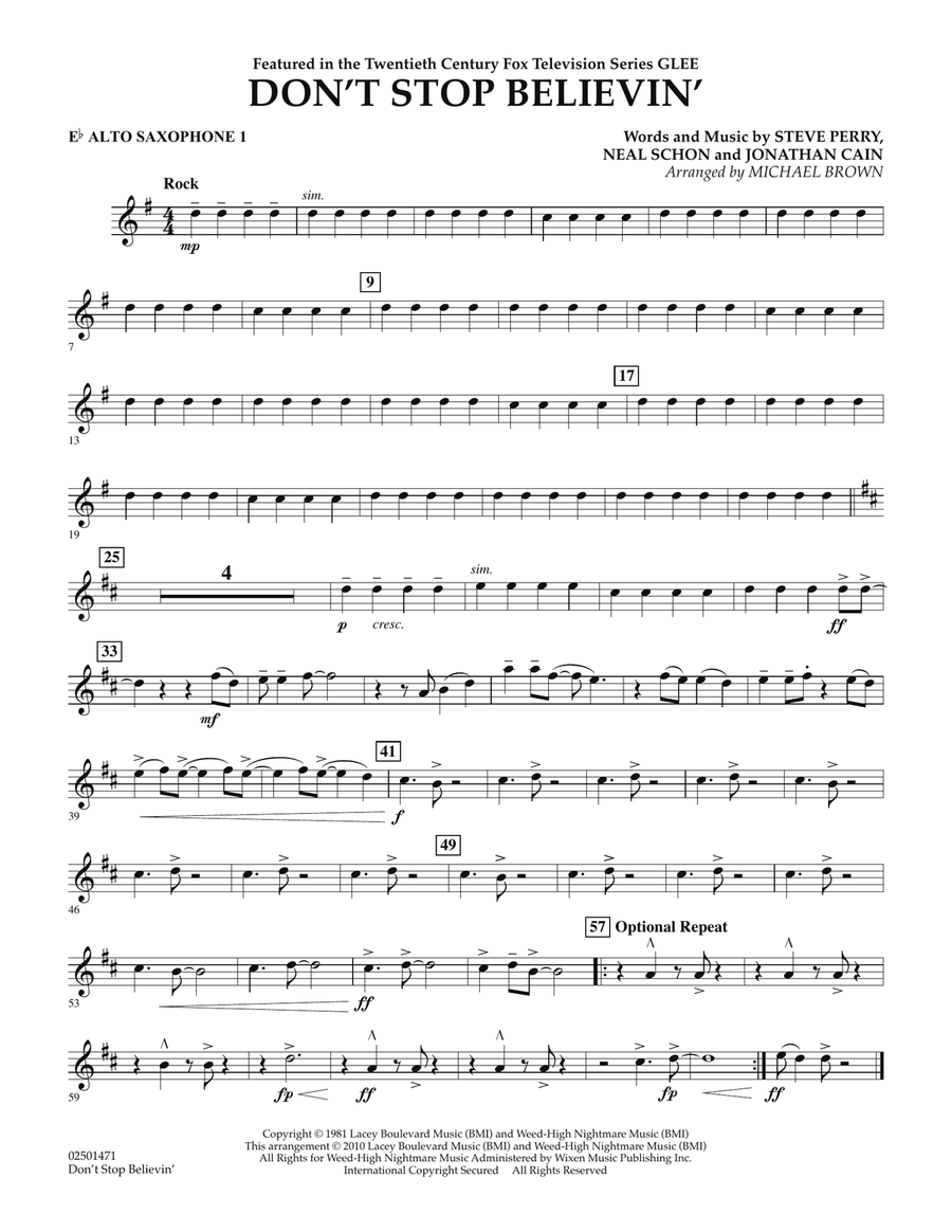 Don't Stop Believin' - Eb Alto Saxophone 1 Concert Band scores gallery preview page 1