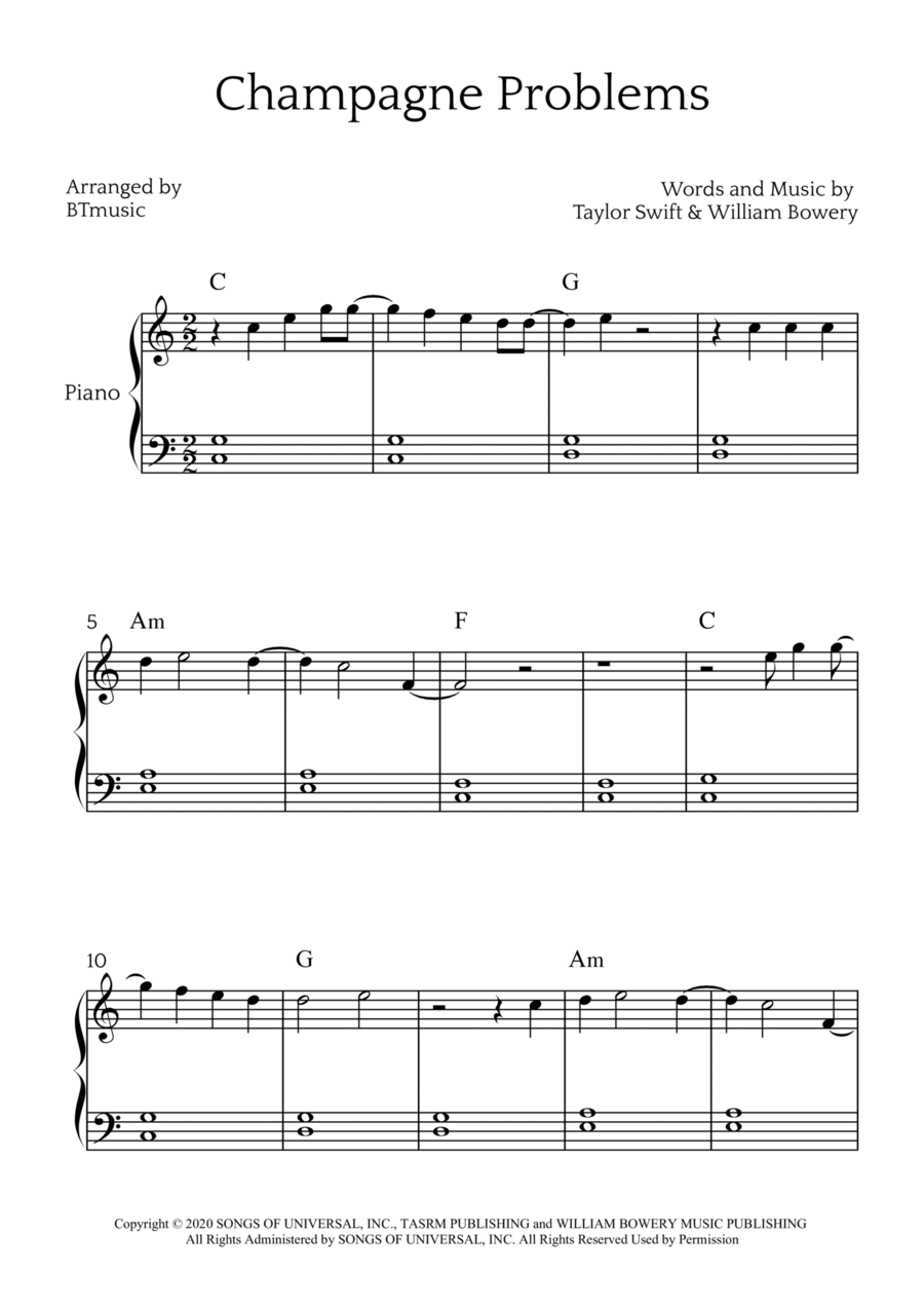 Champagne Problems Easy Piano scores gallery preview page 1