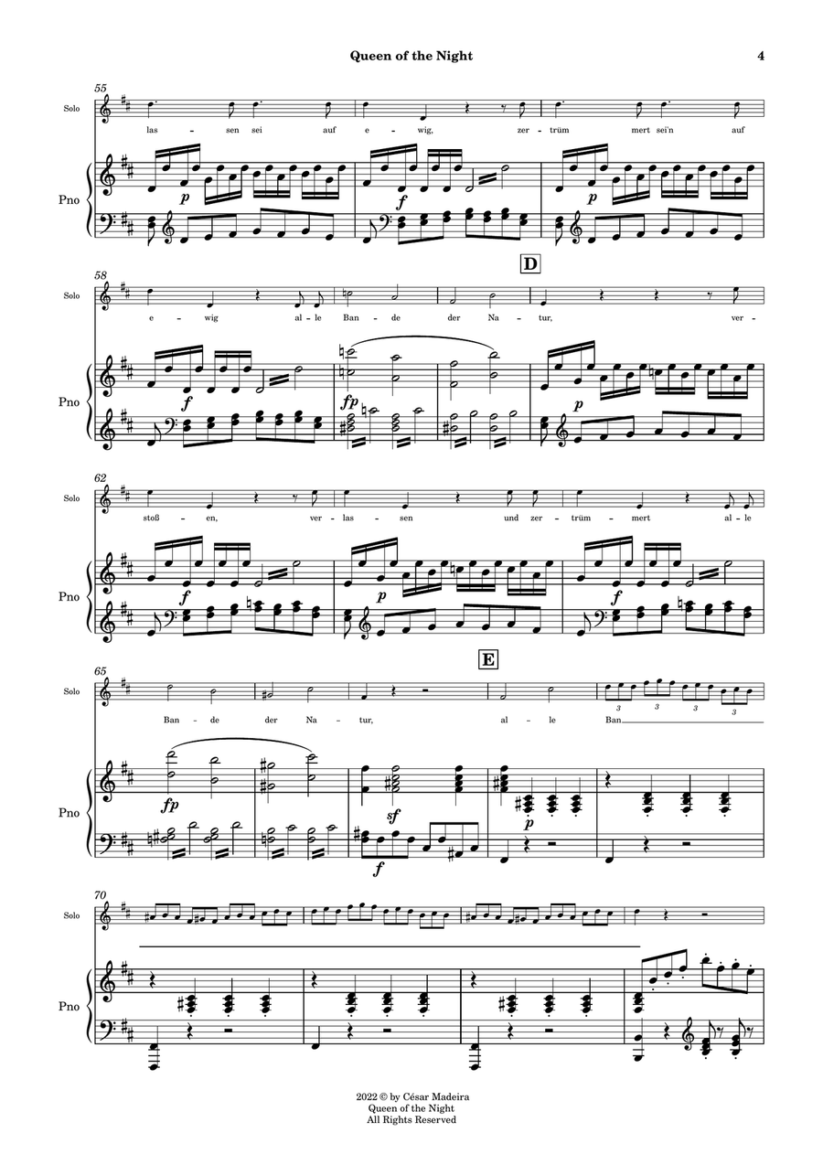 Queen of the Night Aria - Voice and Piano - B Minor (Full Score and Parts) Piano, Vocal scores gallery preview page 5