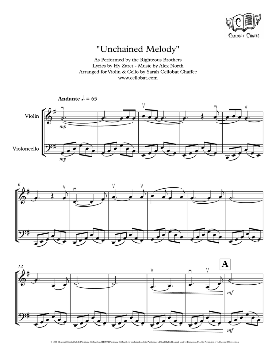 Unchained Melody String Duet scores gallery preview page 1