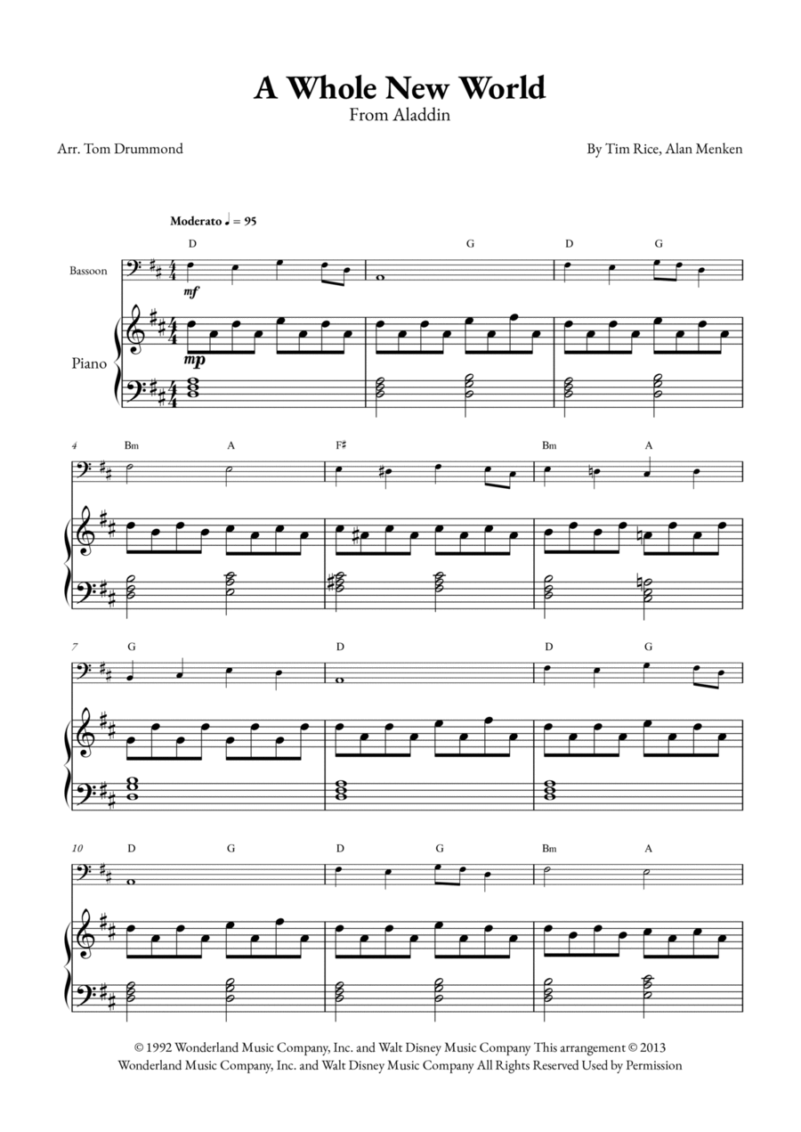 A Whole New World A Whole New World Bassoon scores gallery preview page 1
