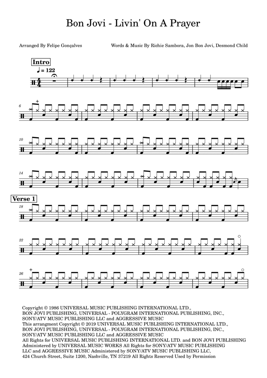 Livin' On A Prayer Drum Set scores gallery preview page 1