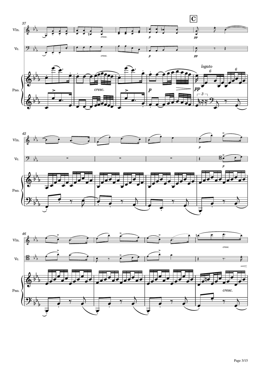 Schubert - Piano Trio in E-flat major, D.929 Op.100 2nd Mov - Andante con Moto Original Piano Trio scores gallery preview page 3