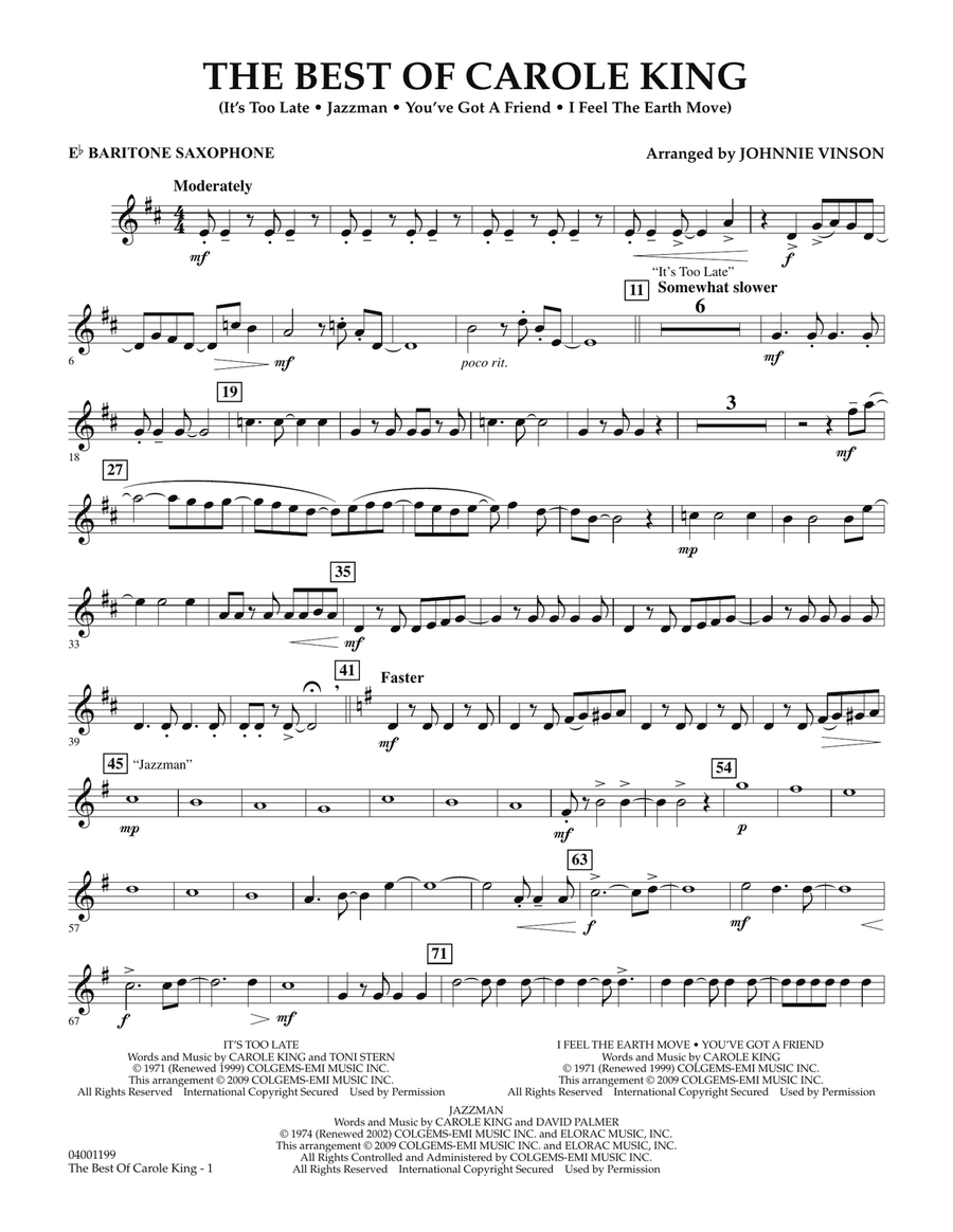 The Best of Carole King - Eb Baritone Saxophone