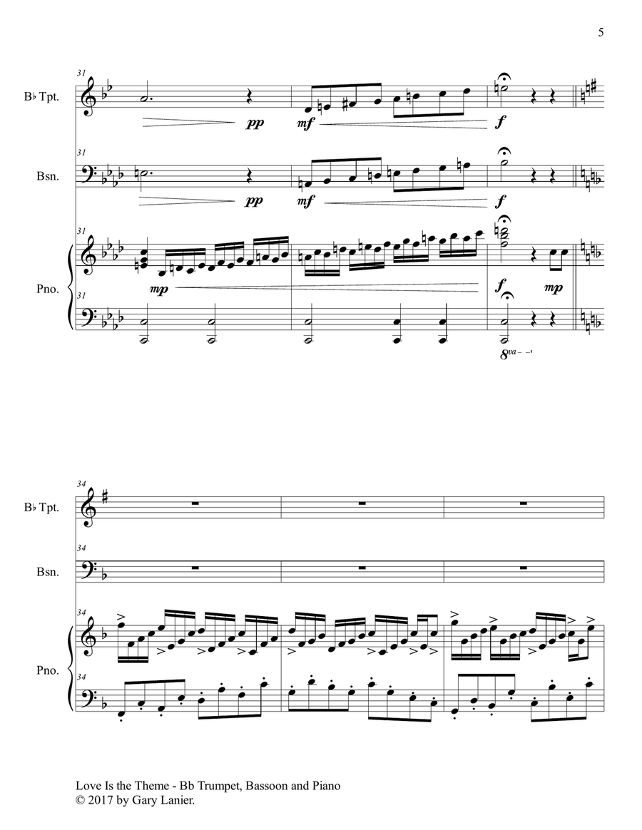 LOVE IS THE THEME (Trio – Bb Trumpet, Bassoon & Piano with Score/Parts) Trumpet Trio scores gallery preview page 6