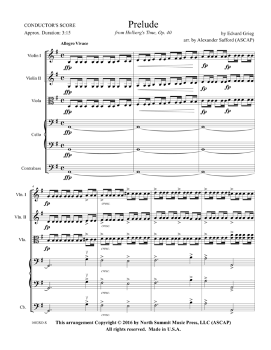 Prelude from Holberg's Time Op. 40 (Holberg Suite) Score String Orchestra scores gallery preview page 2