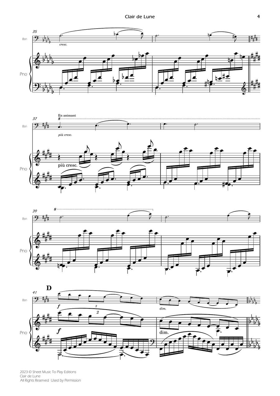 Clair de Lune by Debussy - Bassoon and Piano (Full Score and Parts) Bassoon Solo scores gallery preview page 5