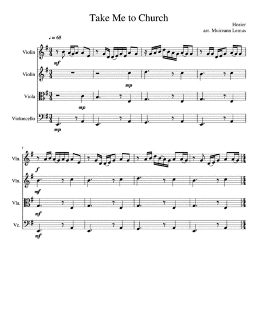 Take Me To Church Take Me To Church String Quartet scores gallery preview page 1