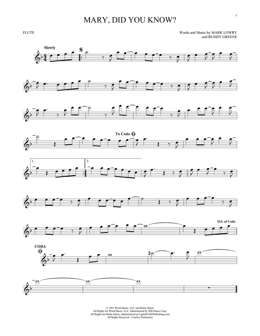Mary, Did You Know? by Buddy Greene Flute Solo - Digital Sheet Music