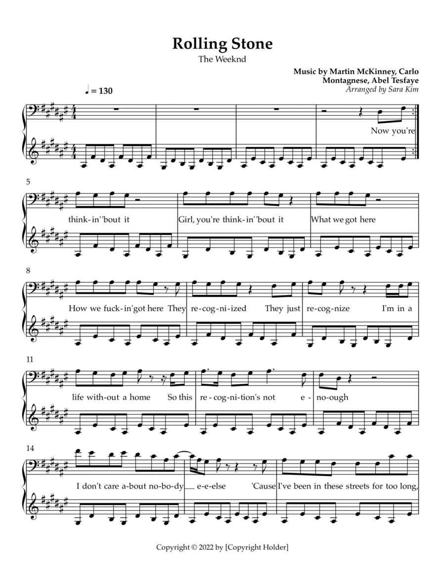 Rolling Stone Rolling Stone Piano, Vocal, Guitar scores gallery preview page 1