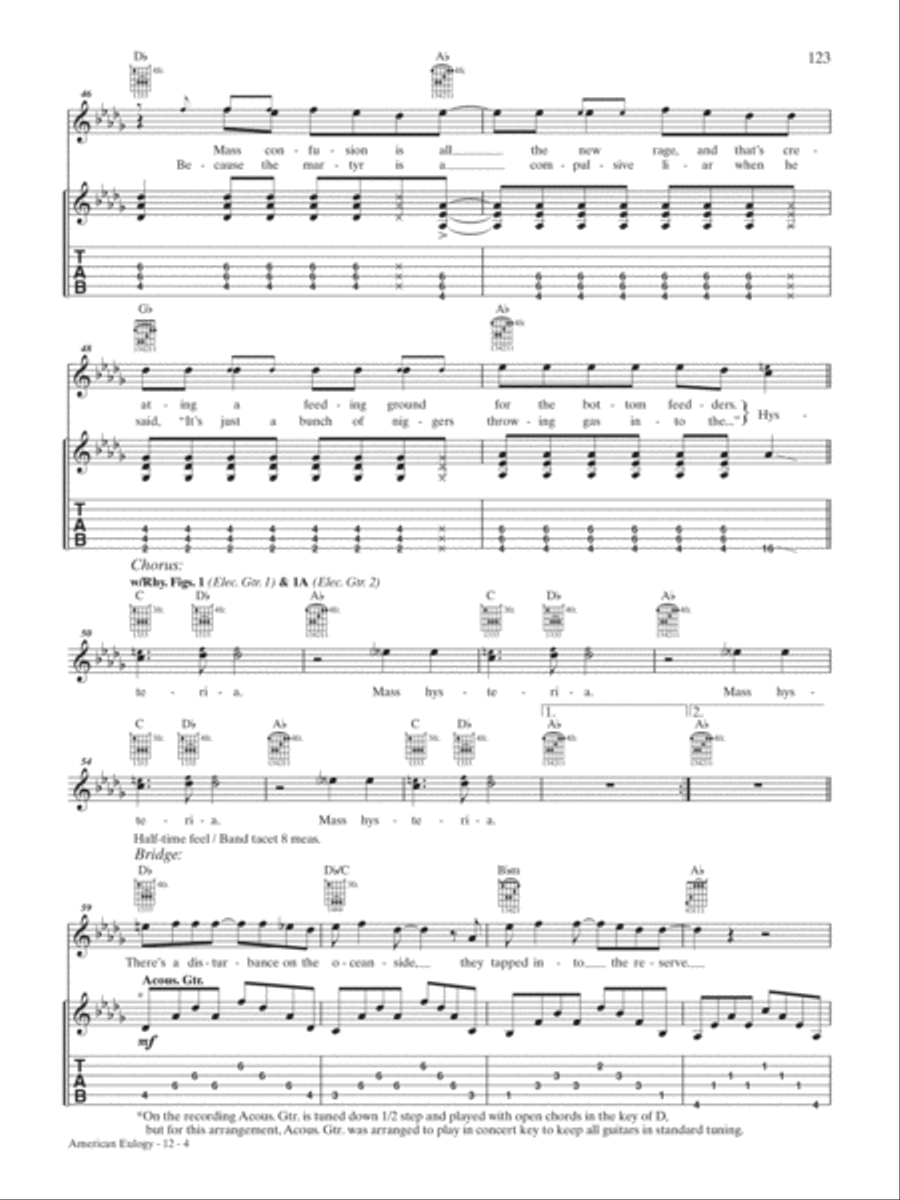 American Eulogy (A: Mass Hysteria B: Modern World) Guitar Tablature scores gallery preview page 4