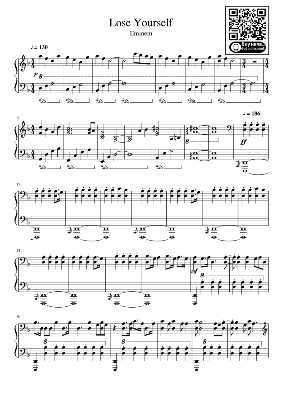 Lose Yourself Easy Piano scores gallery preview page 1