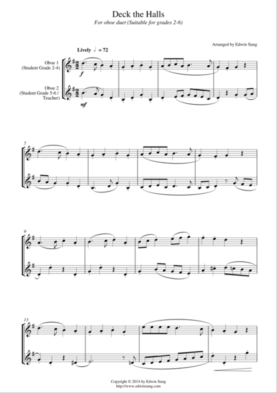 Deck the Halls (for oboe duet, suitable for grades 2-6) Woodwind Duet scores gallery preview page 1