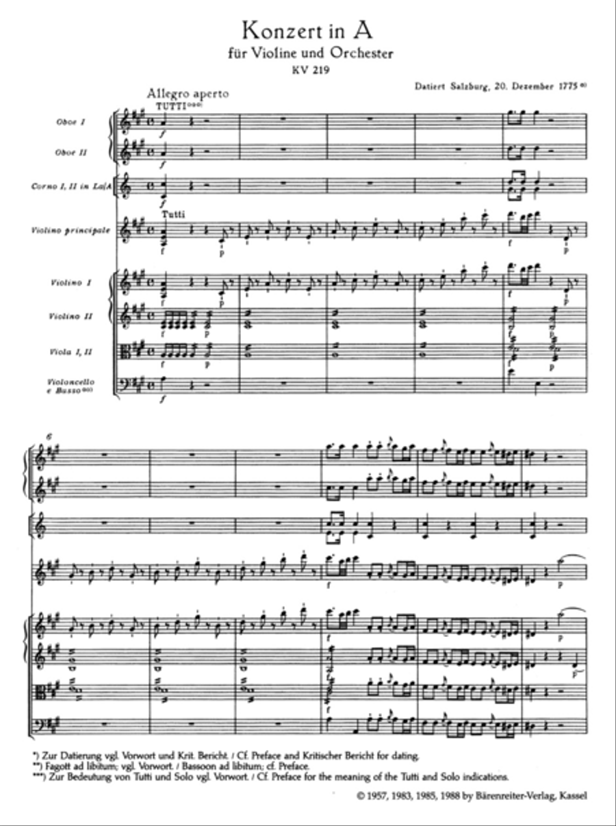 Concerto for Violin and Orchestra, No. 5 A major, KV 219 Orchestra scores gallery preview page 2