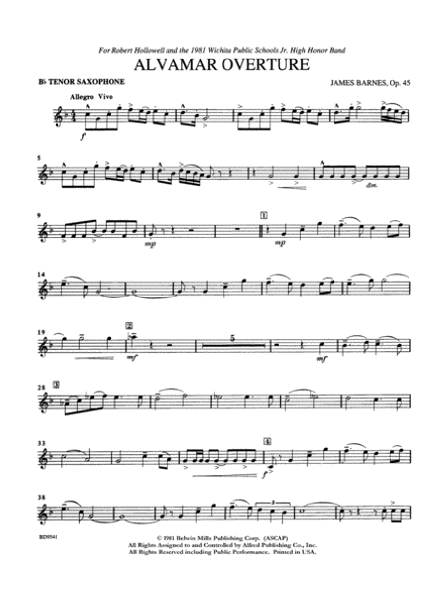 Alvamar Overture: B-flat Tenor Saxophone Concert Band scores gallery preview page 1