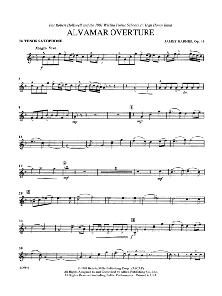 Alvamar Overture: B-flat Tenor Saxophone
