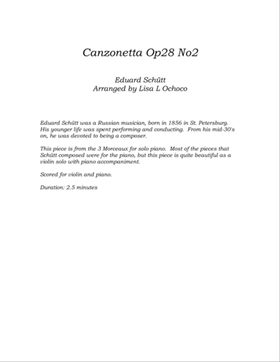 Canzonetta Op28 No2 for Violin and Piano image number null