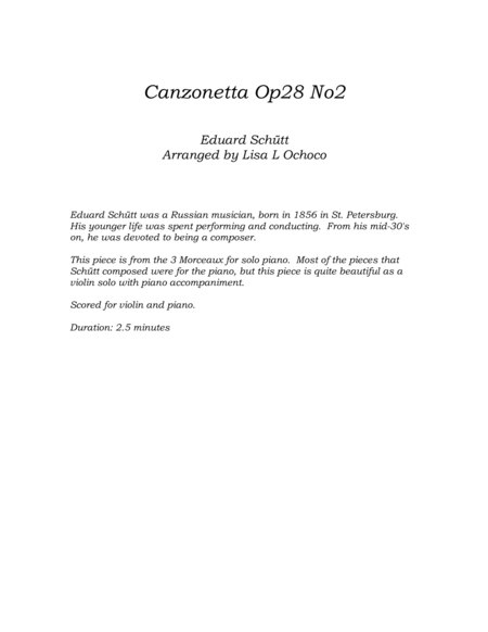 Canzonetta Op28 No2 for Violin and Piano image number null