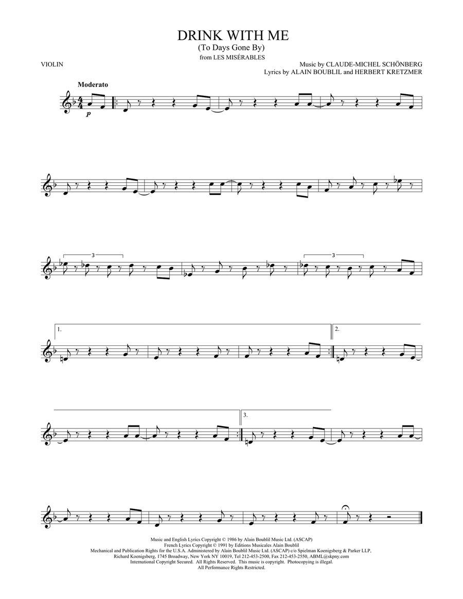 Drink With Me (To Days Gone By) Violin Solo scores gallery preview page 1