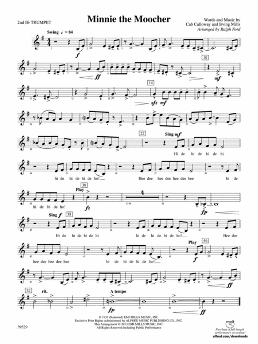 Minnie the Moocher: 2nd B-flat Trumpet Concert Band scores gallery preview page 1