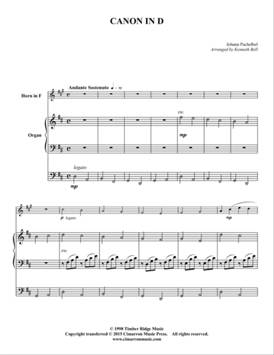Canon in D Piano Accompaniment scores gallery preview page 1