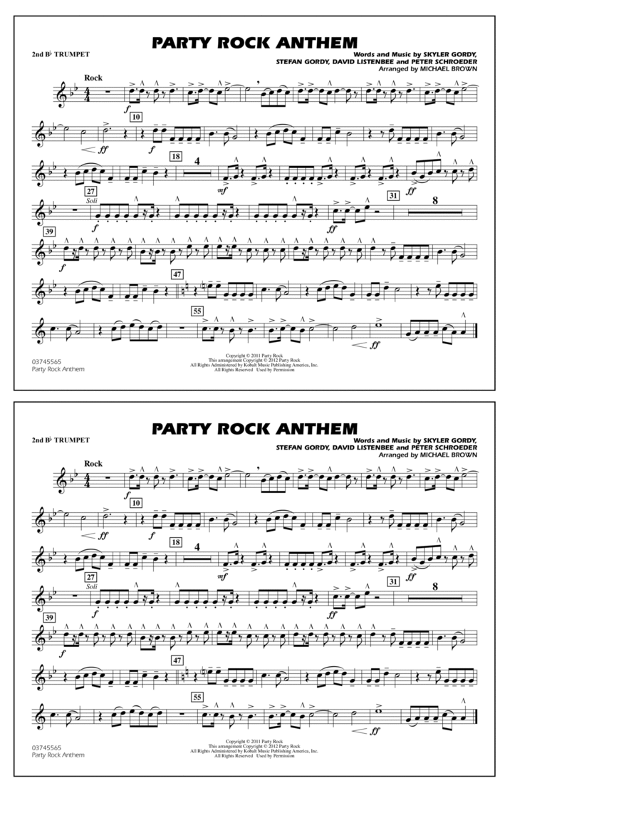 Party Rock Anthem - 2nd Bb Trumpet Marching Band scores gallery preview page 1