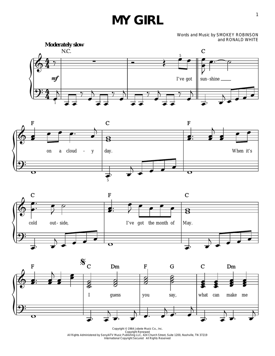 My Girl Easy Piano scores gallery preview page 1