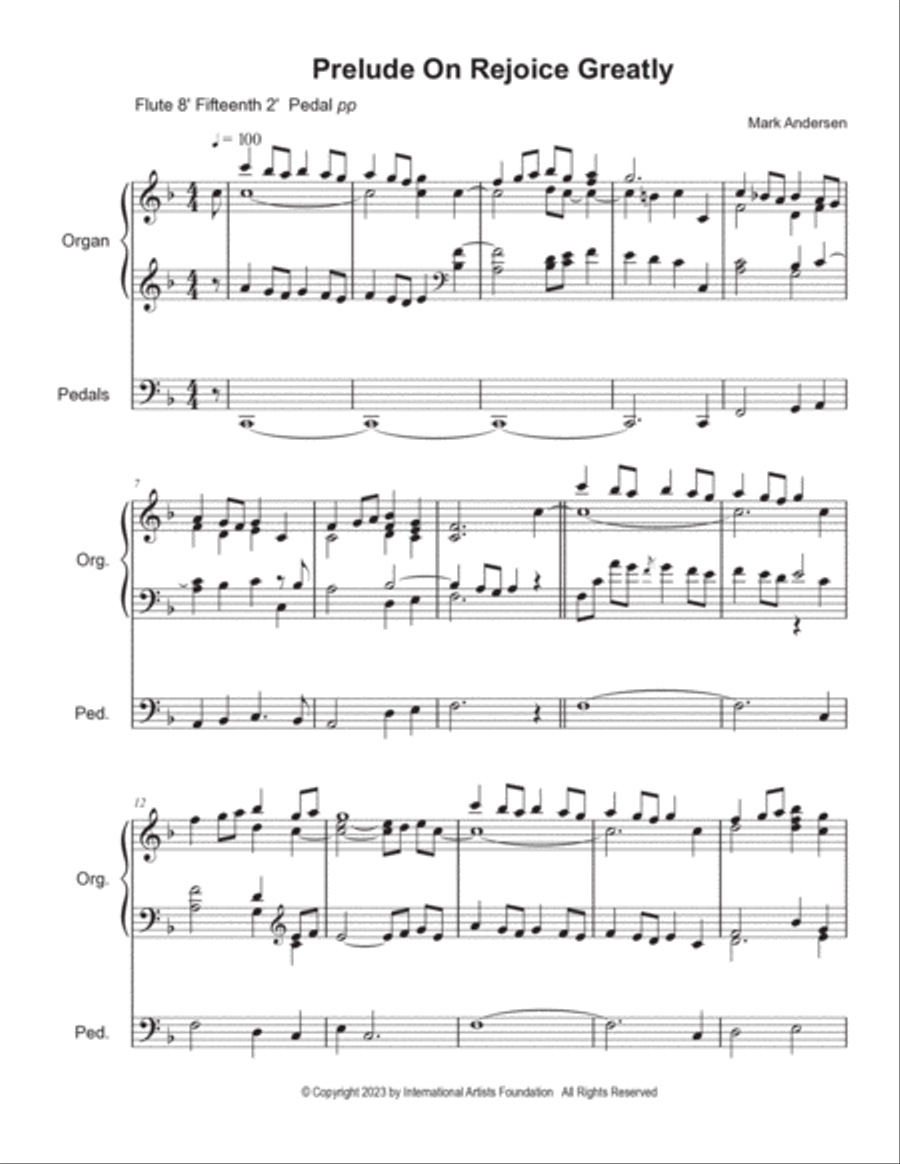 Prelude On Rejoice Greatly for organ by Mark Andersen Organ Solo scores gallery preview page 2