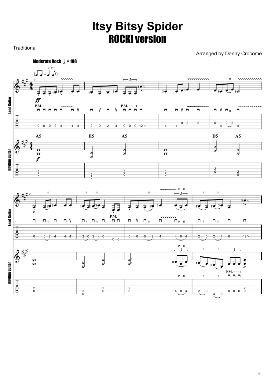 Itsy Bitsy Spider (ROCK! version) Guitar Tablature scores gallery preview page 1