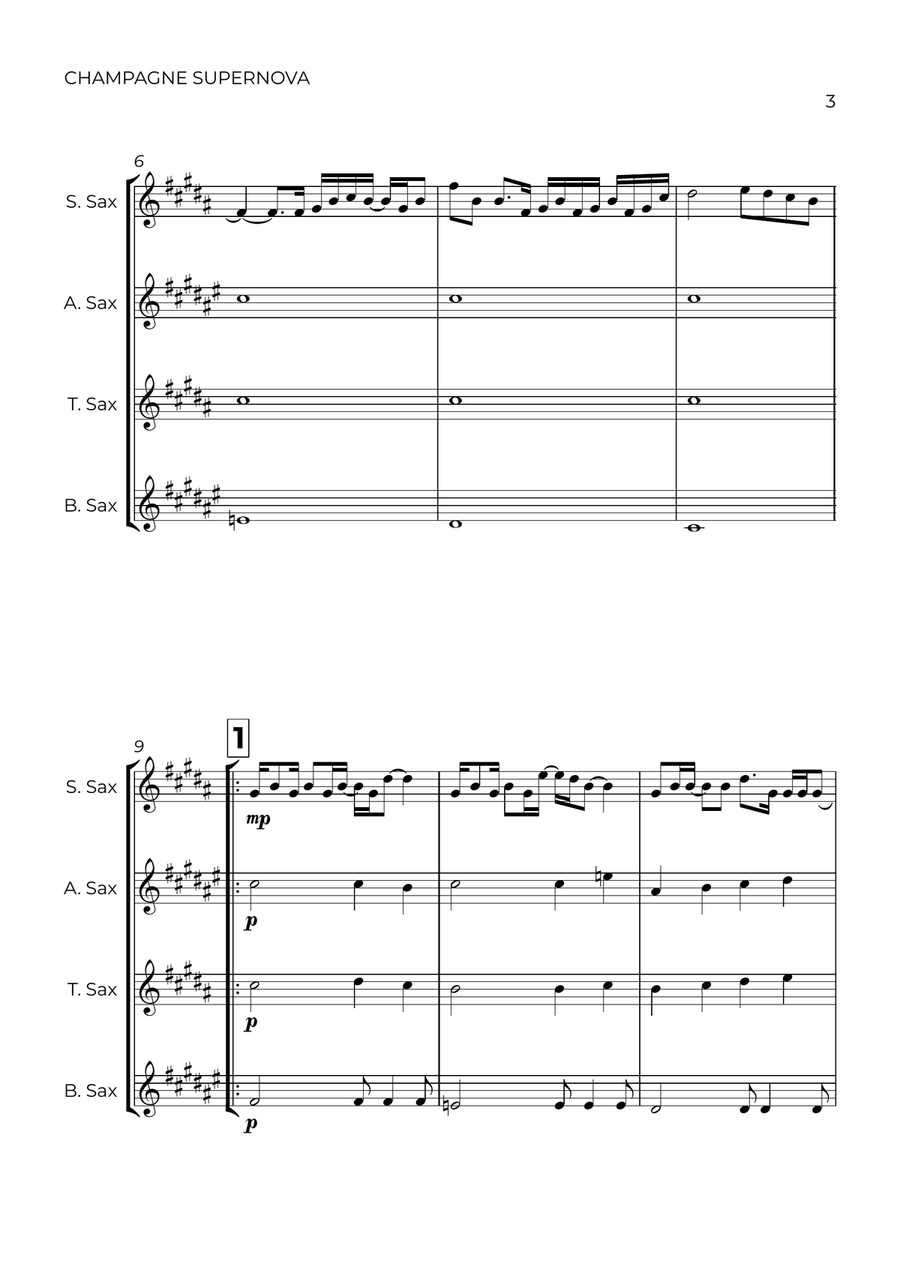 Champagne Supernova Saxophone Quartet scores gallery preview page 3