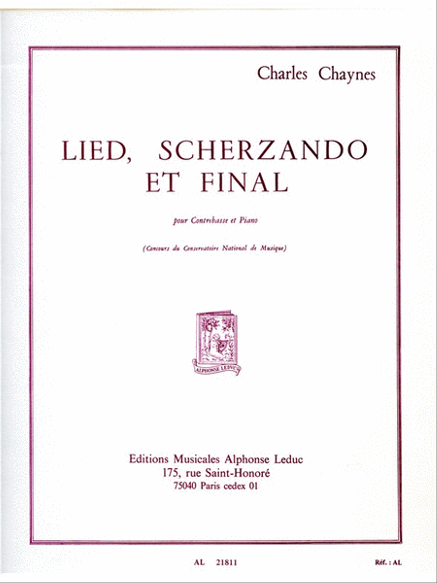 Chaynes Charles Lied Scherzando Et Final Double Bass & Piano Book