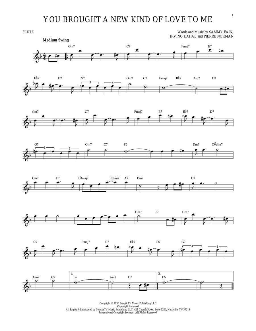 You Brought A New Kind Of Love To Me Flute Solo scores gallery preview page 1