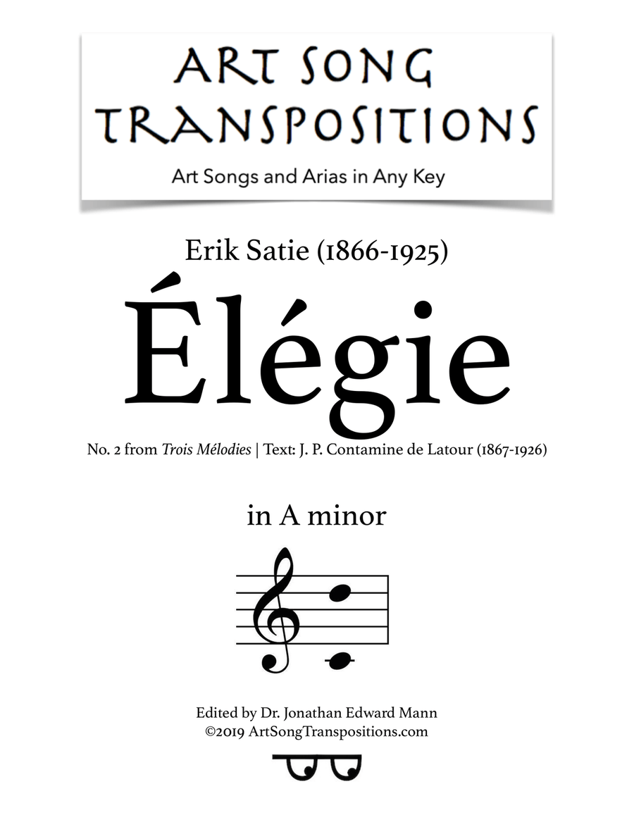 SATIE: Élégie (transposed to A minor) Voice scores gallery preview page 1