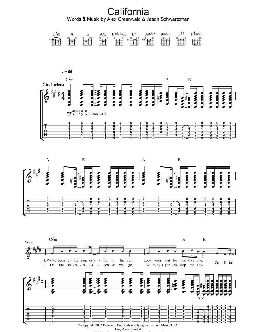 California Guitar Tablature scores gallery preview page 1