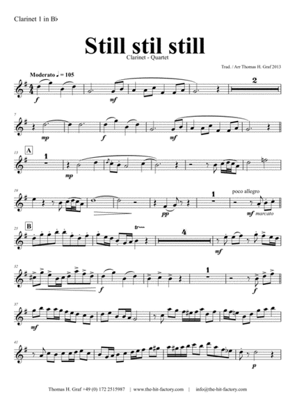 Still Still Still - Christmas song - Clarinet Quartet by Traditional Clarinet Quartet - Digital Sheet Music