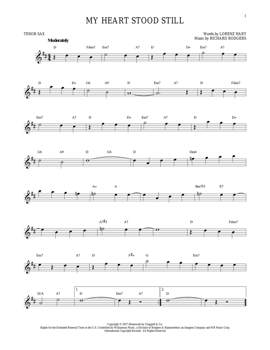My Heart Stood Still Tenor Saxophone scores gallery preview page 1