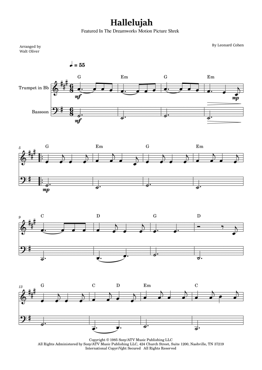 Hallelujah Bassoon scores gallery preview page 1