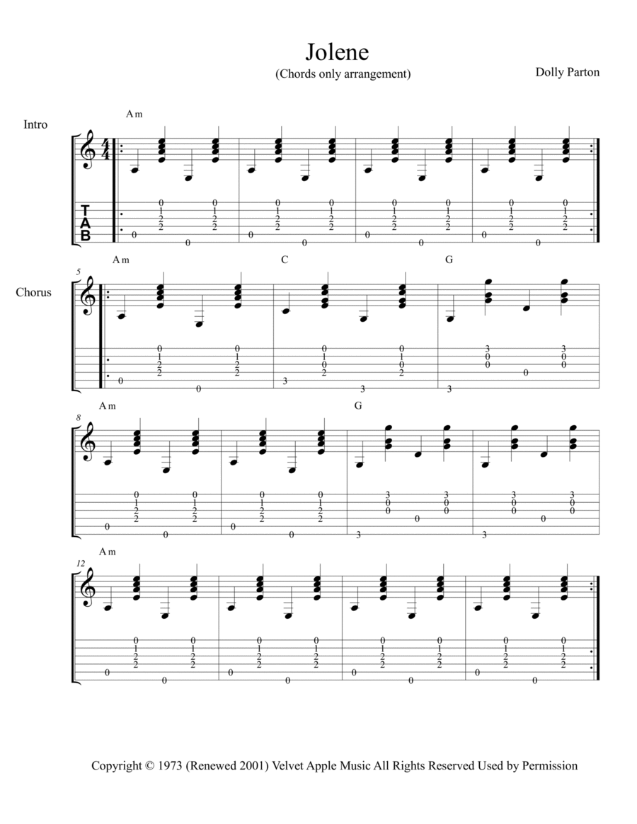 Jolene Electric Guitar scores gallery preview page 1