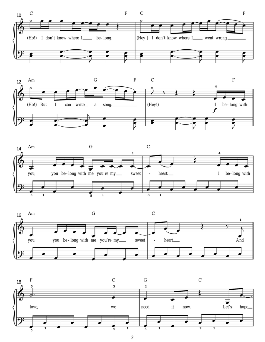 Ho Hey Easy Piano scores gallery preview page 2