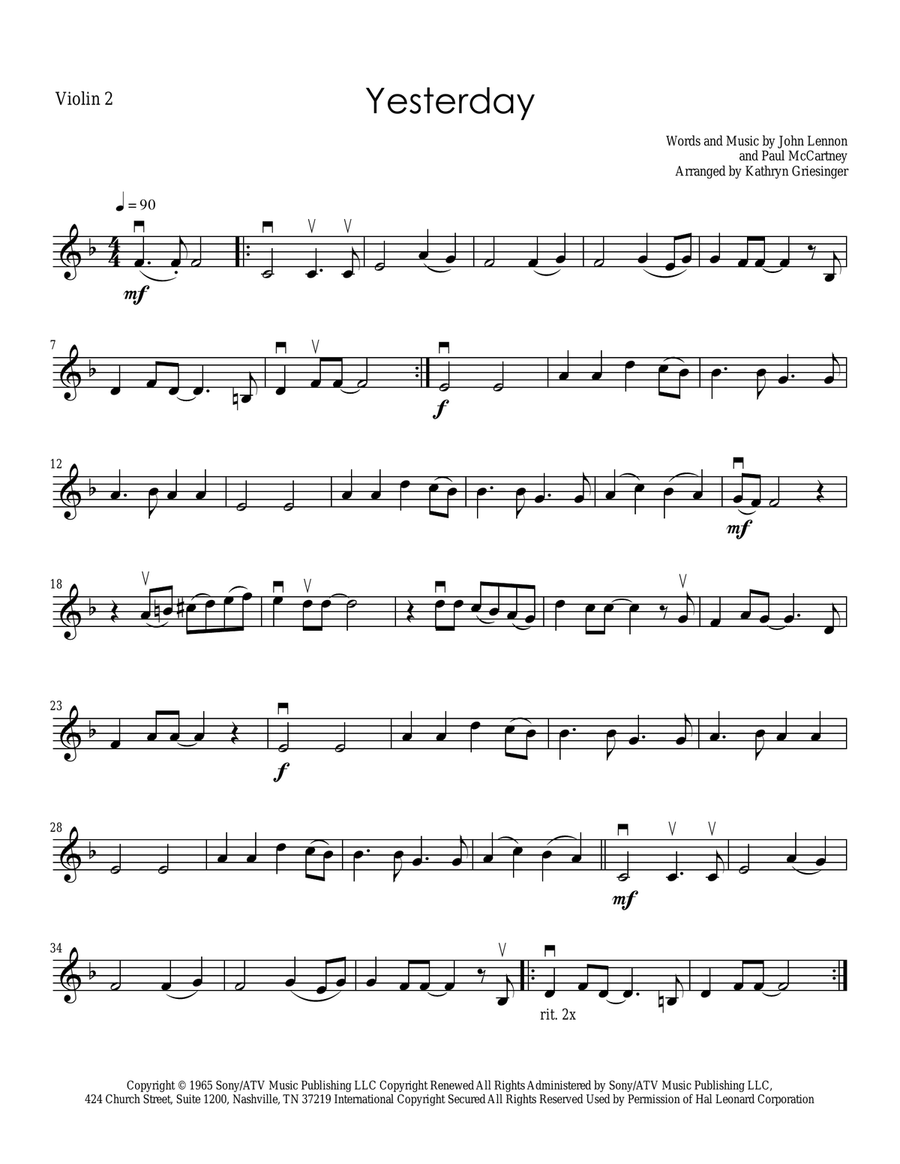 Yesterday String Quartet scores gallery preview page 2