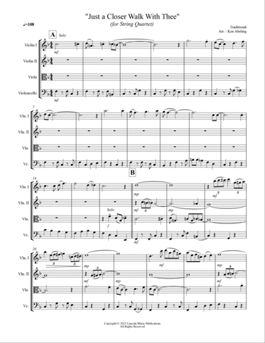 A Closer Walk With Thee (for String Quartet) String Quartet scores gallery preview page 2