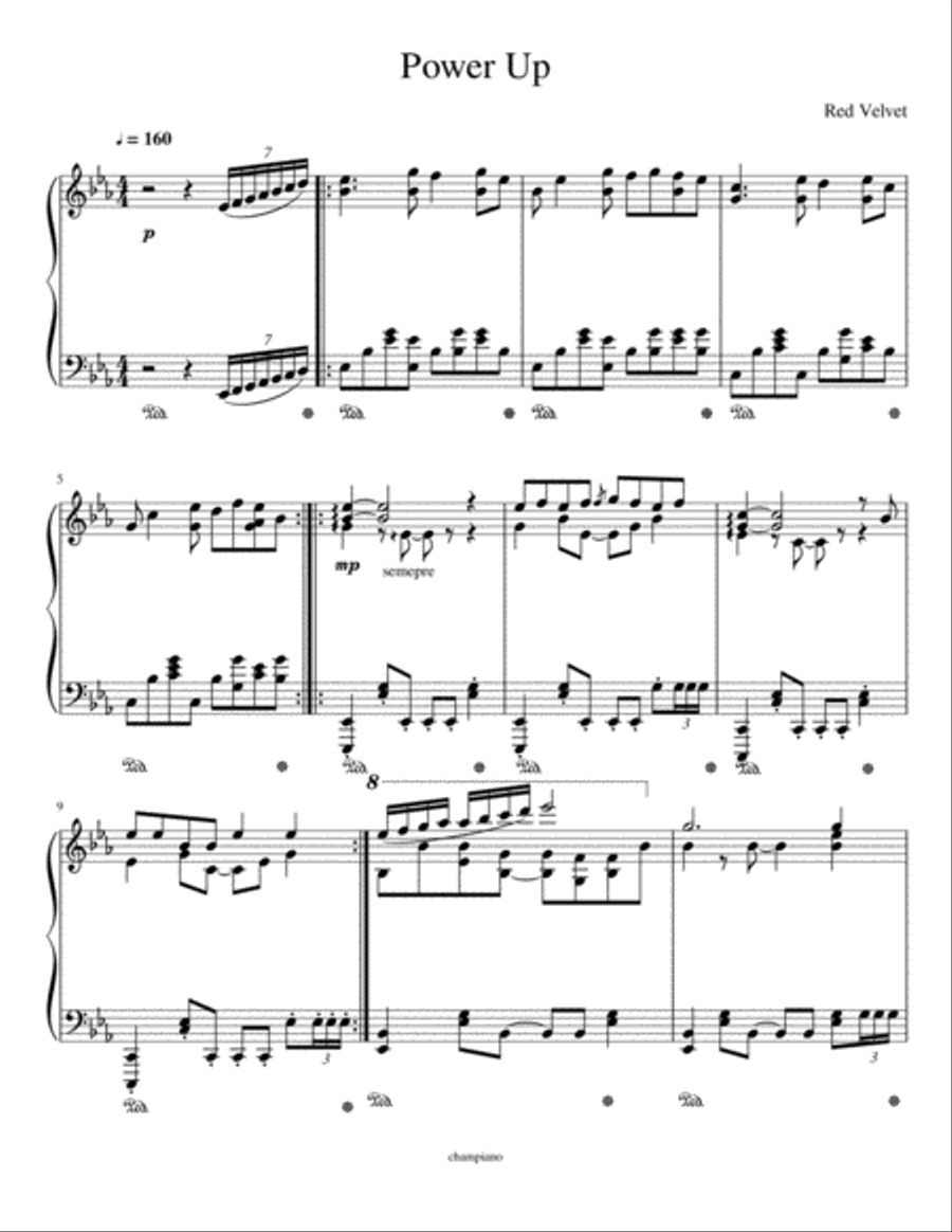 Red Velvet-Power Up (Advanced Piano Arrangement) Easy Piano scores gallery preview page 1