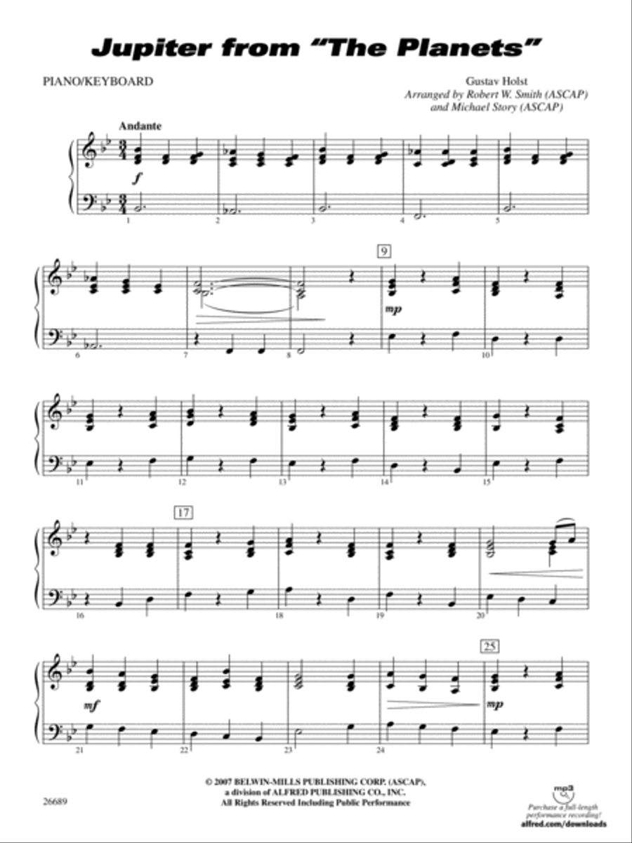 Jupiter (from The Planets): Piano Accompaniment Concert Band scores gallery preview page 1