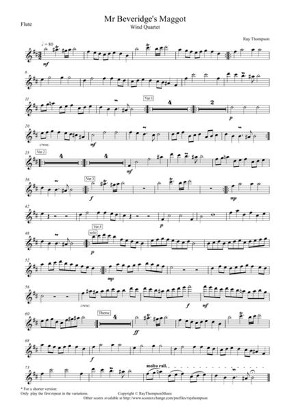 Mr Beveridge's Maggot (Theme and Variations) - wind quartet image number null