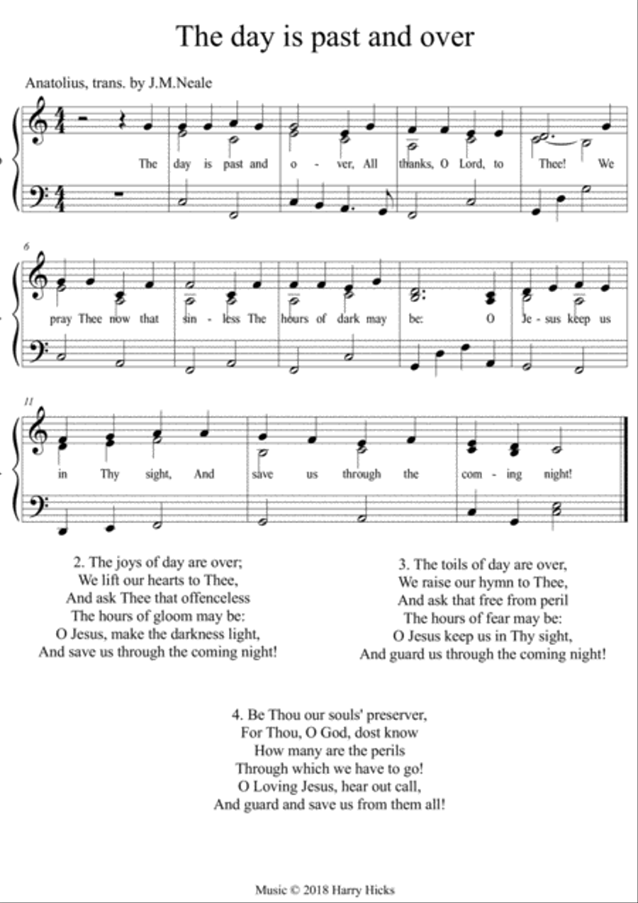 The day is past and over. A new tune to a wonderful old hymn. Unison Choir scores gallery preview page 1