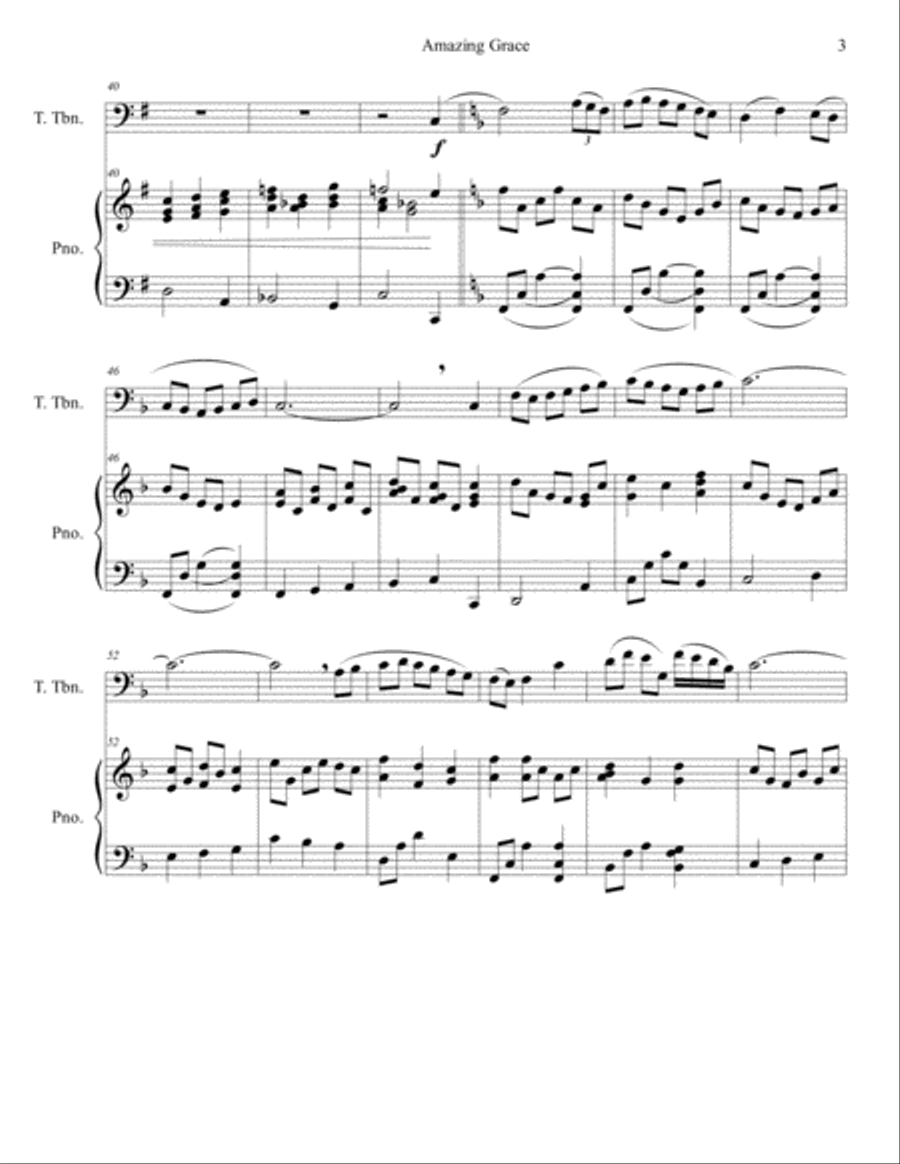 Amazing Grace - for Trombone and Piano Piano scores gallery preview page 3