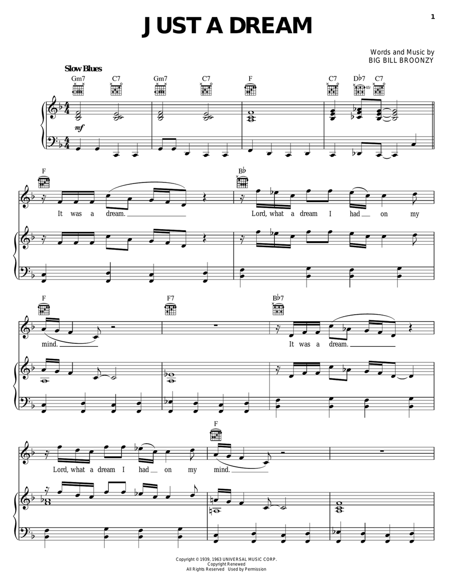 Just A Dream Piano, Vocal, Guitar scores gallery preview page 1