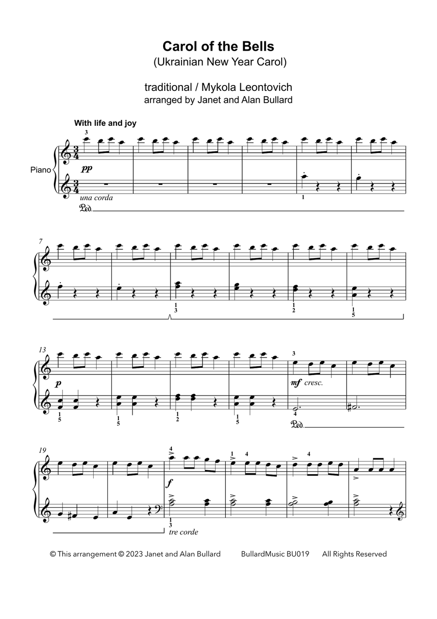 Carol of the Bells (The Janet and Alan Bullard Piano Series) Easy Piano scores gallery preview page 2